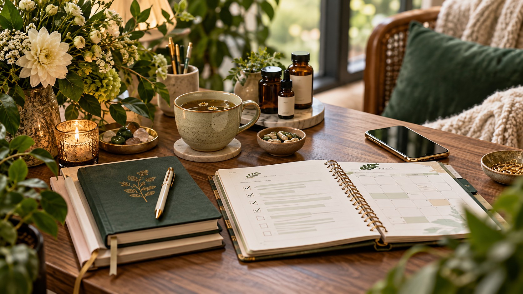 Serene Botanical Wellness Planning Nook